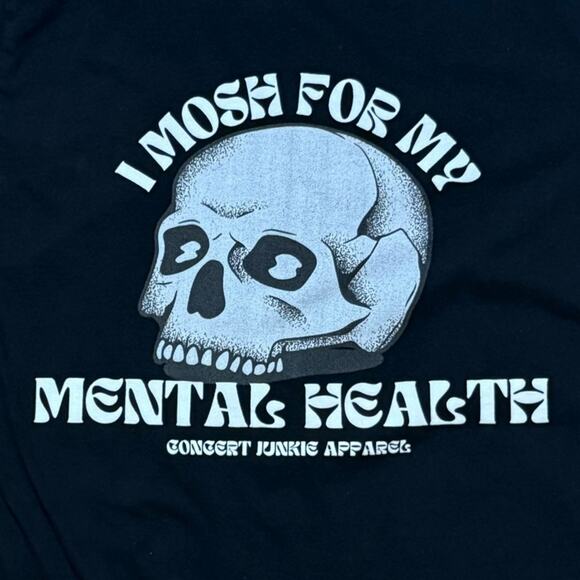 Concert Junkie Apparel T-Shirt Mens Black I Mosh for My Mental Health Tee M - Picture 4 of 6